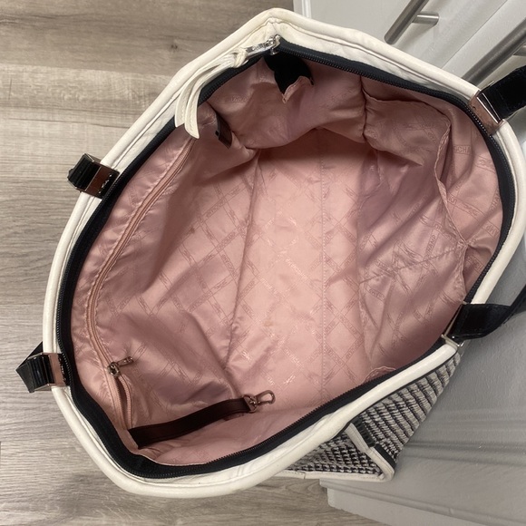 Longchamp Black and White Leather Bag